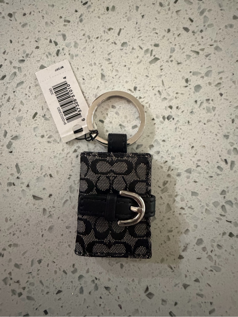 Coach Black Signature Canvas Buckle Keychain Card Holder